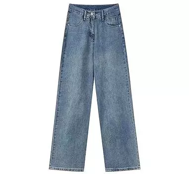 Синие прямые джинсы в стиле ретро, женские весенние новые свободные узкие широкие брюки с высокой талией для толстой сестры, грушевидной формы L синий