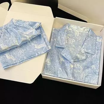 Синие растения цветы тай-дай женские классические пижамы летние прохладные короткие женские домашняя одежда модная повседневная одежда для сна M