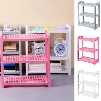 Синие/розовые/белые пластиковые настольные полки, регулируемая трехслойная стойка для хранения, стильная косметика синий