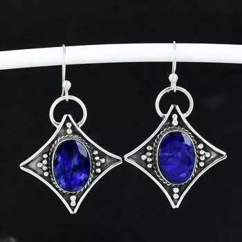 Синие сапфировые старинные серьги из стерлингового серебра 925 пробы, серьги-подвески из серебра в стиле бохо, подарки для вечеринок, подарки для нее 4 Cm синий