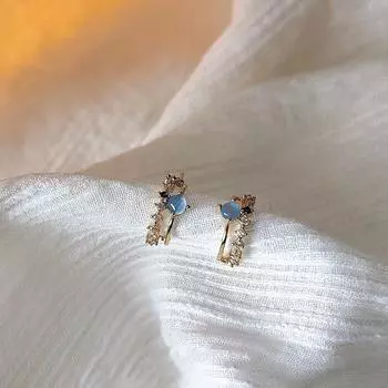 Синие серьги-гвоздики женские Niche Design Sense French Simple Small Opal Midsummer Night Star серьги