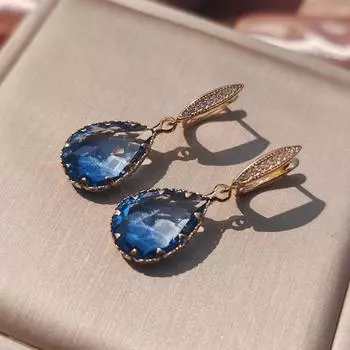Синие серьги-капли в форме циркона для женщин, новинка 2024 года, модные серьги, модные вечерние украшения, свадебные аксессуары синий