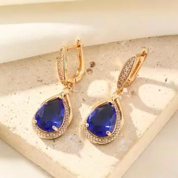 Синие серьги-подвески в форме капли воды для женщин 2025 Новая модная серьга-подвеска Циркониевые украшения Аксессуары для свадебной вечеринки золотой