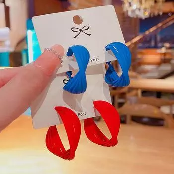 Синие серьги в виде витых кругов с иглами из серебра 925 пробы – модный корейский дизайн высокого класса для женщин E4528 синий