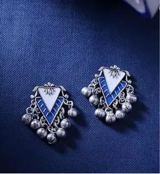 Синие современные оксидированные серьги-капли