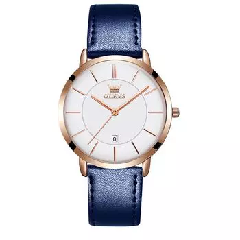 Синие стильные наручные часы Водонепроницаемые ультратонкие кожаные часы с ремешком Брендовые кожаные аналоговые маленькие простые циферблаты Легко читаемые модные тонкие легкие высокие