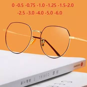 Синие светонепроницаемые полигональные очки по рецепту для близоруких женщин. Металлические компьютерные очки для близорукости от 0 -0,5 до -6,0. 3 чёрный