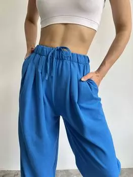 Синие свободные льняные брюки Nanin