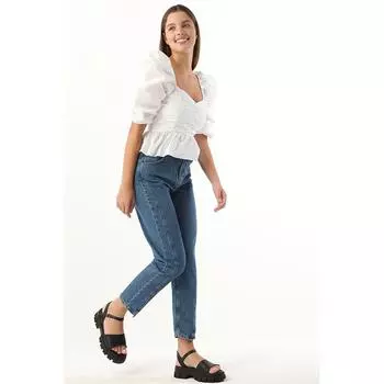 Синие женские джинсы с высокой талией