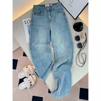Синие женские джинсы уличная винтажная мода с высокой талией широкие джинсы женские брюки с буквами хип-хоп мешковатые синие джинсовые брюки