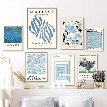 Синий Анри Матисс Яёи Кусама Цветочный рынок Плакаты и принты Картины Настенная живопись Холст Картина для гостиной Декоративные 21x30cm No Framed