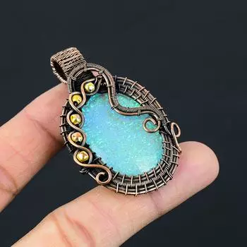 Синий австралийский тройной опаловый драгоценный камень, ювелирные изделия из чистой медной проволоки, обернутый кулон ручной работы 2.32 Inches синий