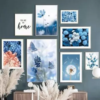 Синий, белый цветок, картина на холсте, настенная живопись, одуванчик, пион, орхидея, постер и принт для современного дома, Декор в гостиную 21cm30cm NoFrame