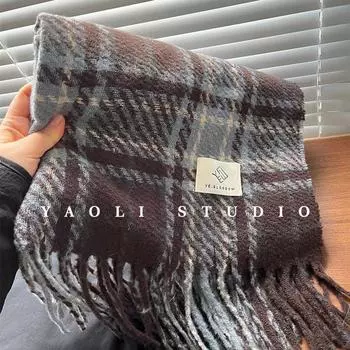 Синий Белый Темперамент, Зимний Шарф, Женское Чувство Роскоши, Сиреневый Клетчатый Шарф, Теплый Шея