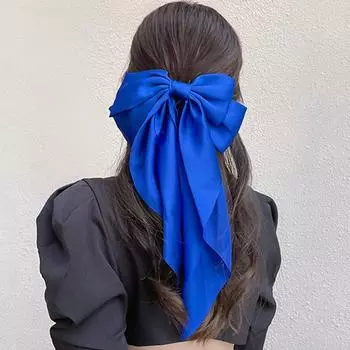 Синий большой бант, заколка для волос, женские атласные шифоновые заколки с большим бантом и бантом, однотонные зажимы для хвоста для девочек, аксессуары бежевый