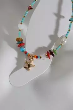 Синий браслет из бисера золотого цвета с морской звездой