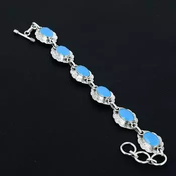 Синий браслет из халцедона Синий драгоценный камень из халцедона Браслет ручной работы из стерлингового серебра 925 пробы Браслет из халцедона для подарка Браслет для матери 8 синий