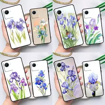 Синий чехол Iris Flower для Realme C55 C33 C31 C35 C30 C11 C15 C25s C21Y GT Neo 5 3T 2T 8 9 10 11 Pro Plus Realme C33