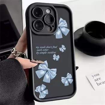 Синий чехол TPU с принтом банта для iPhone 16 Pro Max 15 Pro 14 13 12 11 XR XS 8 7, защитный матовый противоударный чехол для телефона iPhone 16 чёрный