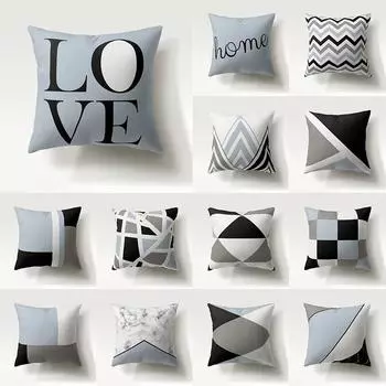 Синий, черный, мраморный принт, мозаика, геометрический узор в полоску, домашняя наволочка, квадратный офисный декор, наволочка 40x40cm