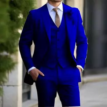 Синий цвет костюмы мужские 3 предмета мода приталенный пиджак жилет брюки комплект формальный деловой свадебный смокинги для мужчин повседневная одежда S красный