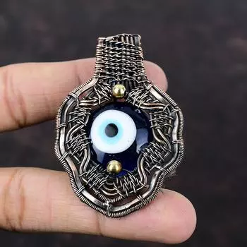 Синий цвет кулон от сглаза, медная проволока, обернутая кулоном, ручная работа, проволочная бижутерия, дизайнерский кулон, подарок для него, драгоценные камни, медные украшения