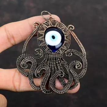 Синий цвет кулон от сглаза, медная проволока, обернутая кулоном, ручная работа, уникальное ювелирное изделие, кулон в виде осьминога, подарок для него, кулон с драгоценным камнем, медные ювелирные изделия