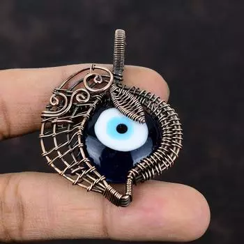 Синий цвет кулон от сглаза, медная проволока, обернутая драгоценным камнем, кулон от сглаза, ювелирные изделия ручной работы, изумительный кулон от сглаза, обернутый медной проволокой, ювелирные изделия для подарка