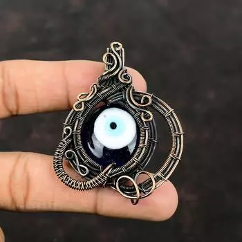 Синий Цвет Кулон Сглаза Медная Проволока Кулон Ювелирные Изделия Ручной Работы Подвеска Из Натурального Драгоценного Камня Подарок На Годовщину Замечательные Медные Ювелирные Изделия