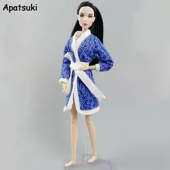 Синий цветочный банный халат для куклы Барби, костюм для ванной, зимняя пижама, спальный халат, повседневная одежда для игрушек Барби 1/6 синий