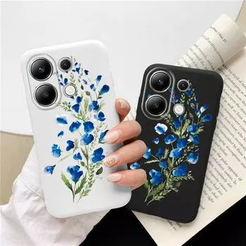 Синий цветочный мягкий силиконовый чехол для Xiaomi Redmi Note 13 Pro 13C 14 Samsung A55 A35 A34 M35 S24 iPhone 15 Huawei Honor 200 70 Realme 9 противоударный чехол Samsung Galaxy S9 Plus