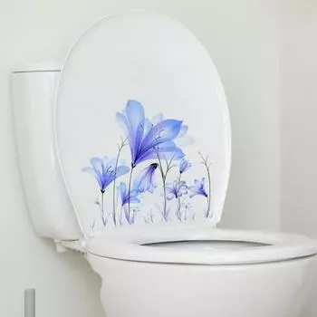 Синий цветок стикер для унитаза съемный самоклеящийся водонепроницаемый ПВХ настенное искусство для гостиной