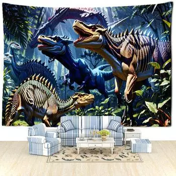 Синий динозавр лесной гобелен настенный богемный абстрактный животный хиппи тапиз гостиная домашний декор 95x70CM