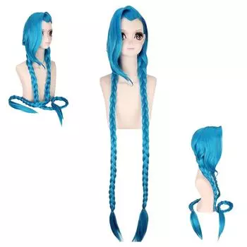 Синий длинный парик для косплея в стиле аниме, синий парик с двойными косичками для женщин, фанатов игр, парик для костюмированной вечеринки