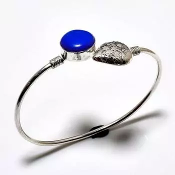 Синий драгоценный камень халцедон 925 посеребренный браслет-манжета ручной работы
