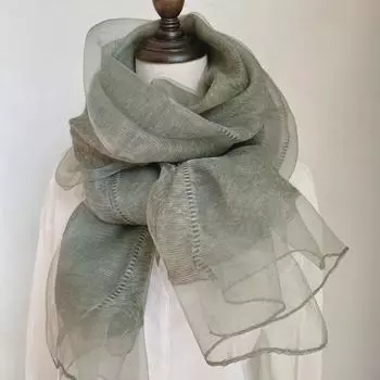 Синий двухслойный шелковый шарф из смеси чистого шелка Mulberry для весны и осени Default