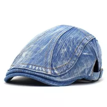 Синий джинсовый берет для мужчин и женщин, модная хлопчатобумажная шляпа с загнутыми полями, кепка с утиным язычком, повседневная кепка с восемью передними полями M56-58cm