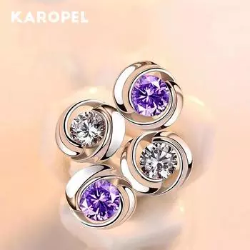 Синий фиолетовый цветной циркон Радужный камень роза серьги-гвоздики для женщин модные украшения разноцветные серьги с кристаллами циркона