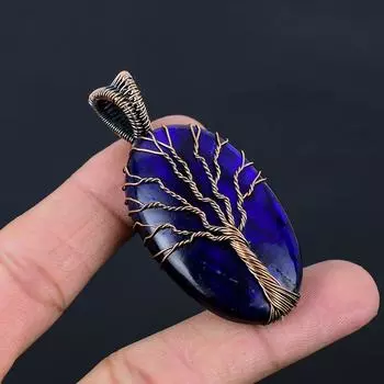 Синий флэш-лабрадорит, драгоценный камень, ручная работа из чистой медной проволоки, ювелирный кулон для женщин 2.56 Inhes синий