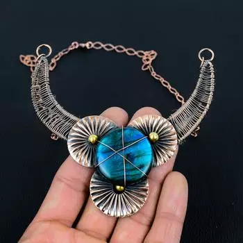 Синий флэш-лабрадорит драгоценный камень ручной работы из чистой медной проволоки ювелирное ожерелье для женщин 18 Inches синий