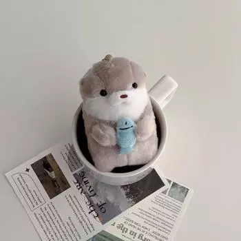 Синий город, кукла-выдра, брелок для ключей с рыбой, милый брелок для ключей, сумка-подвеска