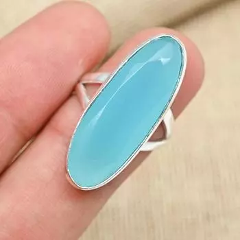 Синий халцедон драгоценный камень 925 пробы стерлингового серебра ювелирное кольцо ручной работы 4 синий