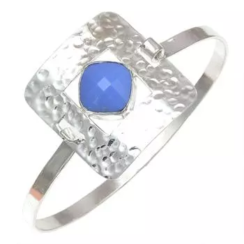 Синий халцедон драгоценный камень браслеты-манжеты ручной работы 7 регулируемый