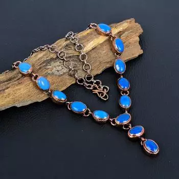 Синий халцедон драгоценный камень ручной работы медь гальванопластика ювелирные изделия удивительное ожерелье для женщин 18 Inches With Adjustable синий