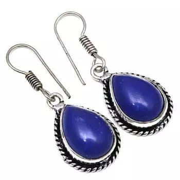 Синий халцедон драгоценный камень ручной работы подарок для нее серебряные ювелирные серьги 1,5