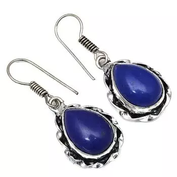 Синий халцедон драгоценный камень ручной работы подарок для нее серебряные ювелирные серьги 1,5
