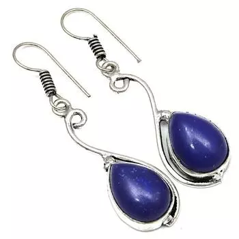 Синий халцедон драгоценный камень ручной работы подарок для нее серебряные ювелирные серьги 1,5