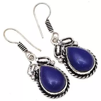 Синий халцедон драгоценный камень ручной работы подарок для нее серебряные ювелирные серьги 1,5