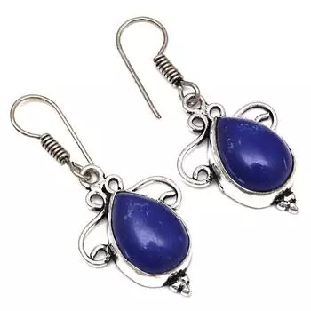 Синий халцедон драгоценный камень ручной работы подарок для нее серебряные ювелирные серьги 1,5 дюйма