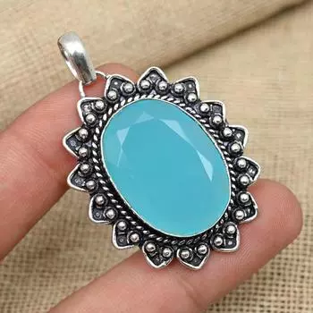 Синий халцедон, драгоценный камень, стерлинговое серебро 925 пробы, ювелирные изделия ручной работы, рождественский подарок, подвеска 2.04 Inches синий